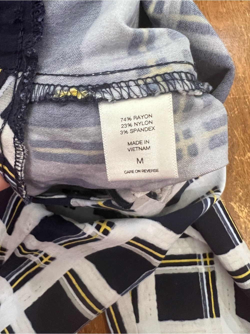 New York & Company Navy, Light Blue & Yellow Patterned Top - Picture 4 of 4